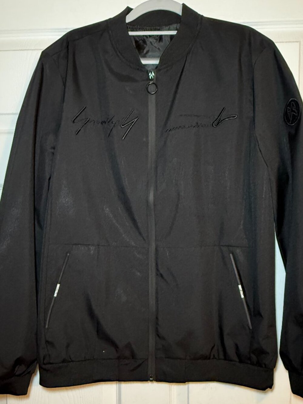 Black Embroidered Lightweight Track Jacket Size M
